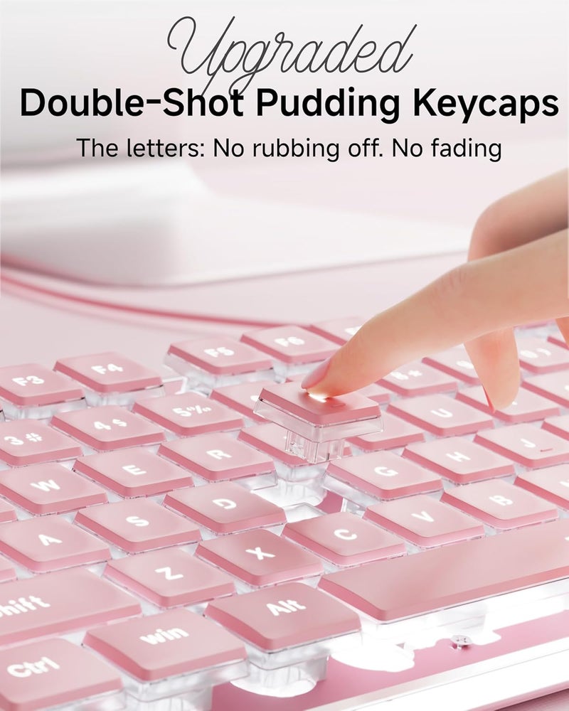 SEUNKWANG EWEADN GX710S Backlit Computer Keyboards, Wired USB Keyboard with White Backlit, Metal Panel, Plug and Play, Pudding Keycaps Full Size Quite Computer Keyboard for Win/PC/Laptop-Pink - Image 4